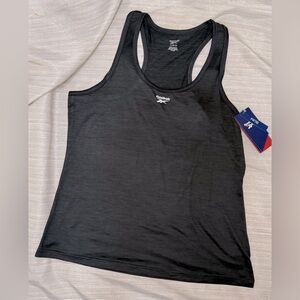 Reebok Tank - Womens Off The Charts Slim Performance Tank, Size L, Black Heather